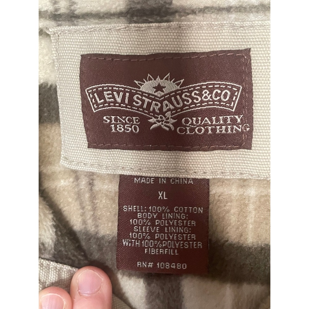Levi Strauss & Co Mens Canvas Shacket Jacket Tan Utility Chore Fleece Lined XL - Picture 2 of 6